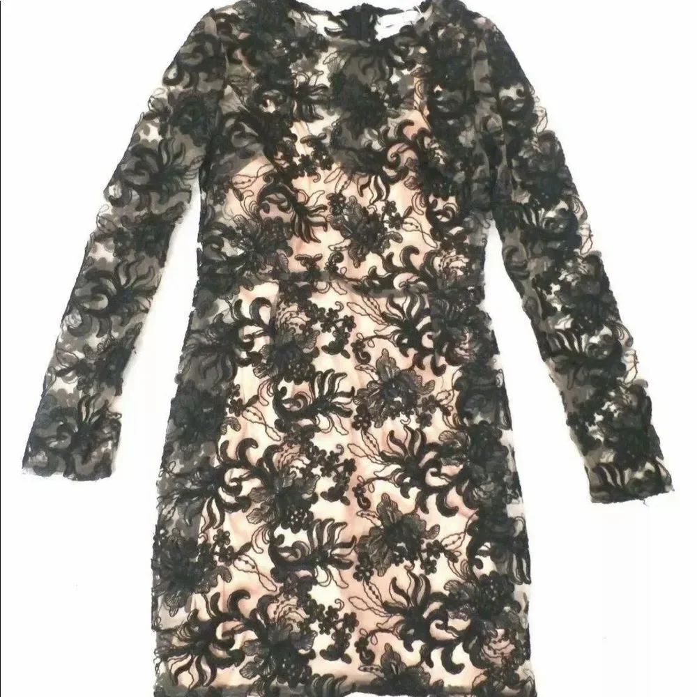 MisGuided Black Floral Lace Bodycon Dress sz. 4